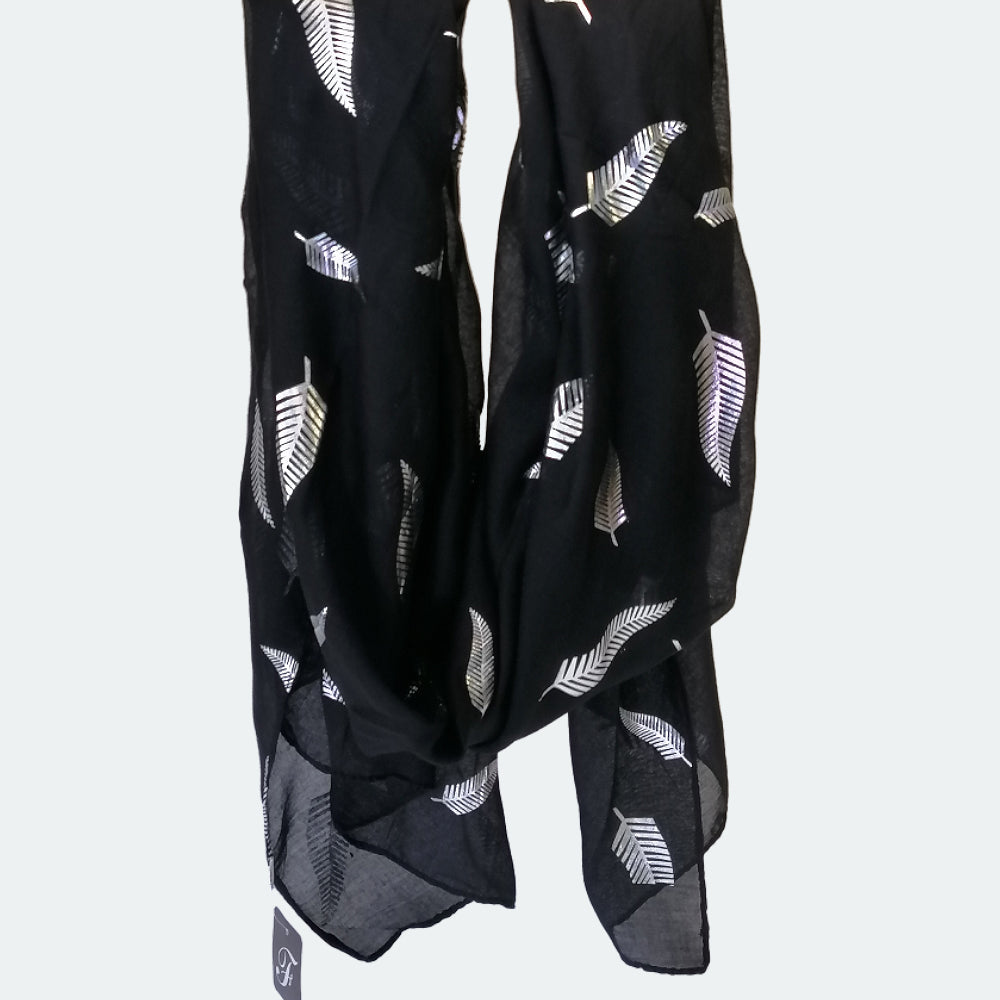 Silver Fern Foil Scarf - Black