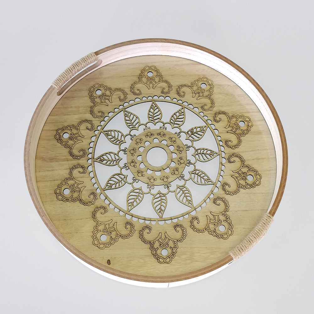 Floral Fretwork Wooden Tray - Small