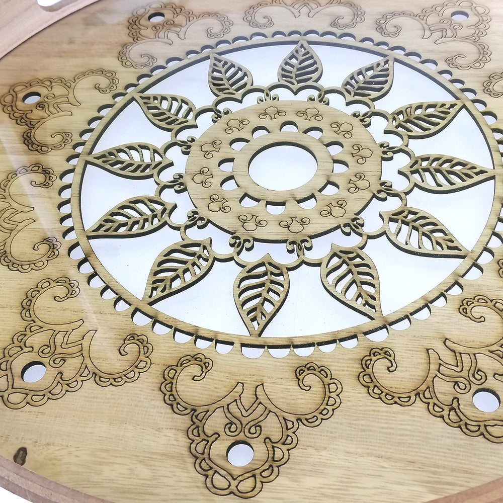 Floral Fretwork Wooden Tray - Small