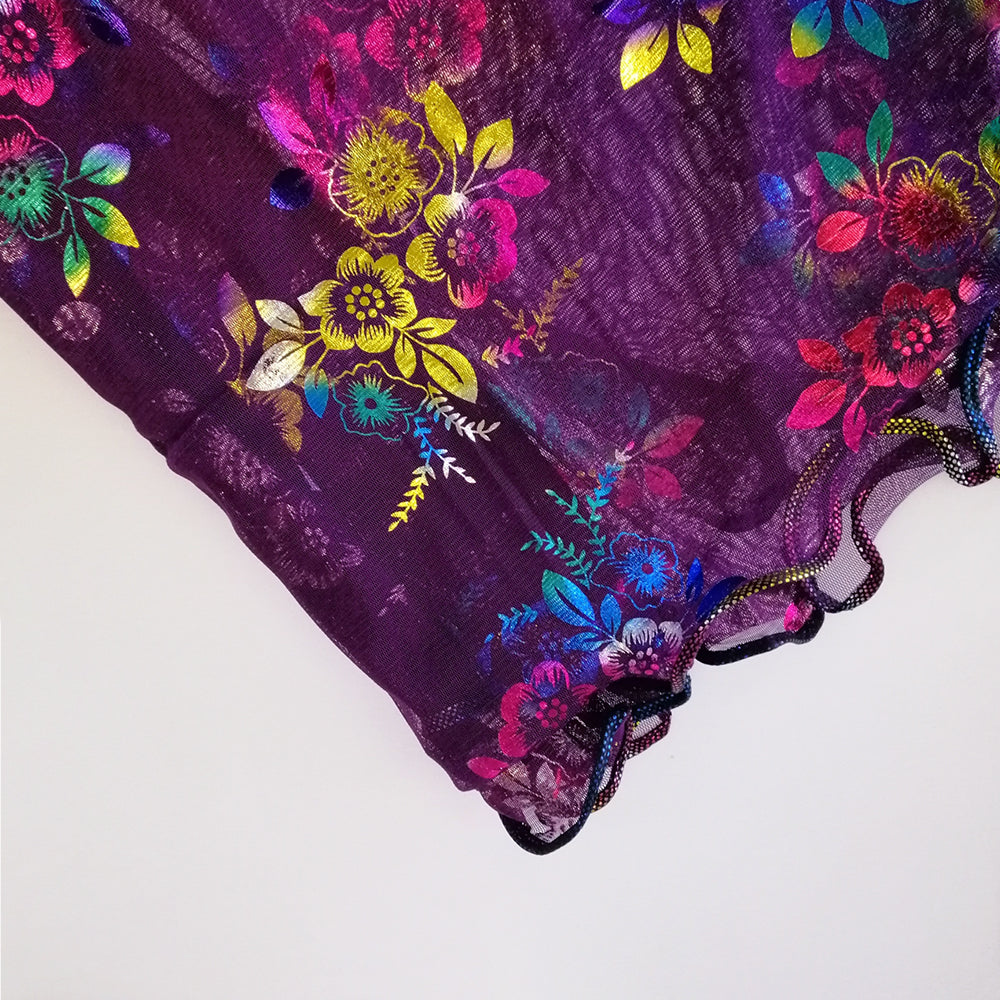 Floral Foil Net Scarf - Purple