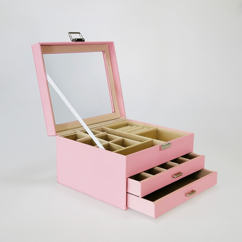 Large Jewellery Box With Clear Lid - Pink