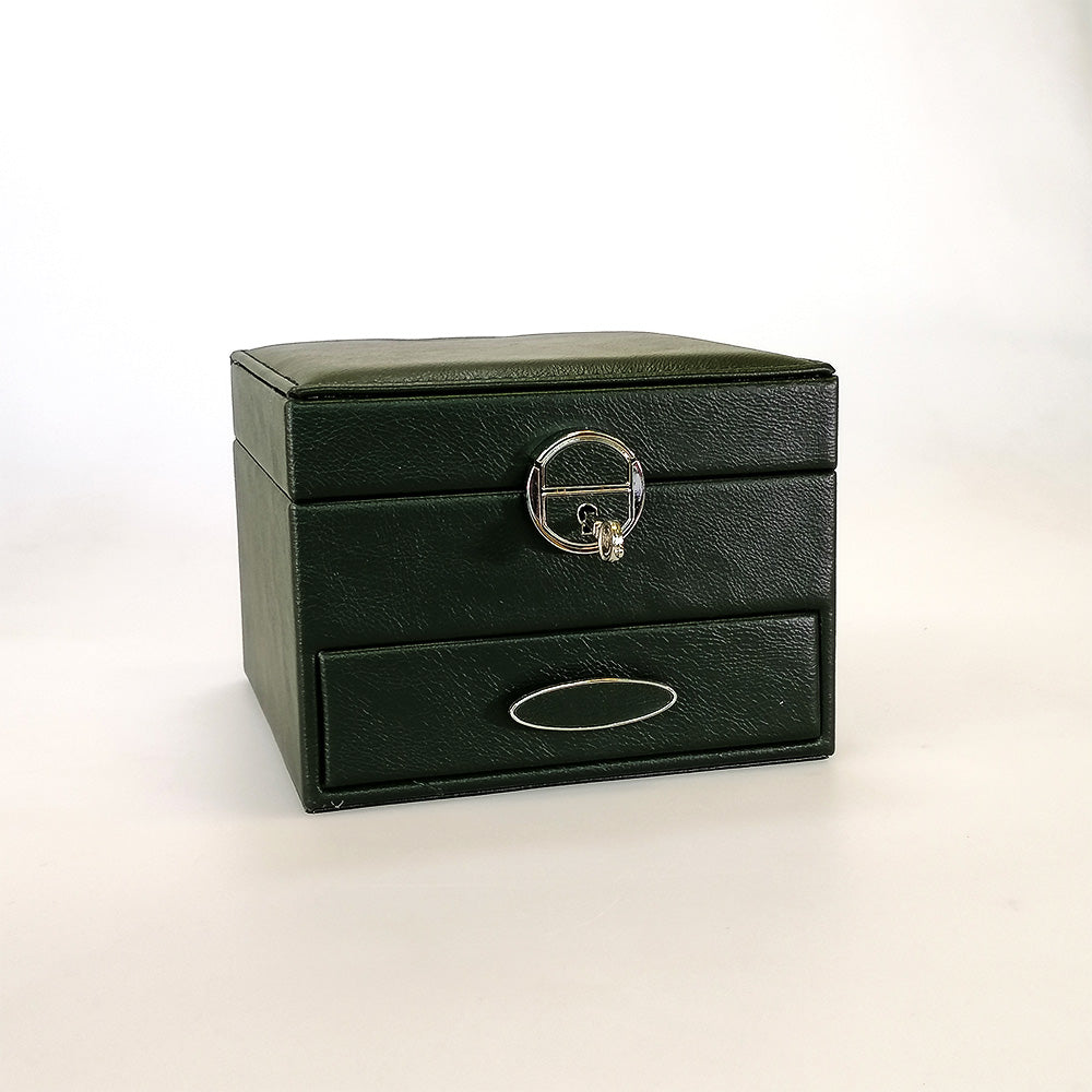 Lockable Jewellery Box With Drawers - Green
