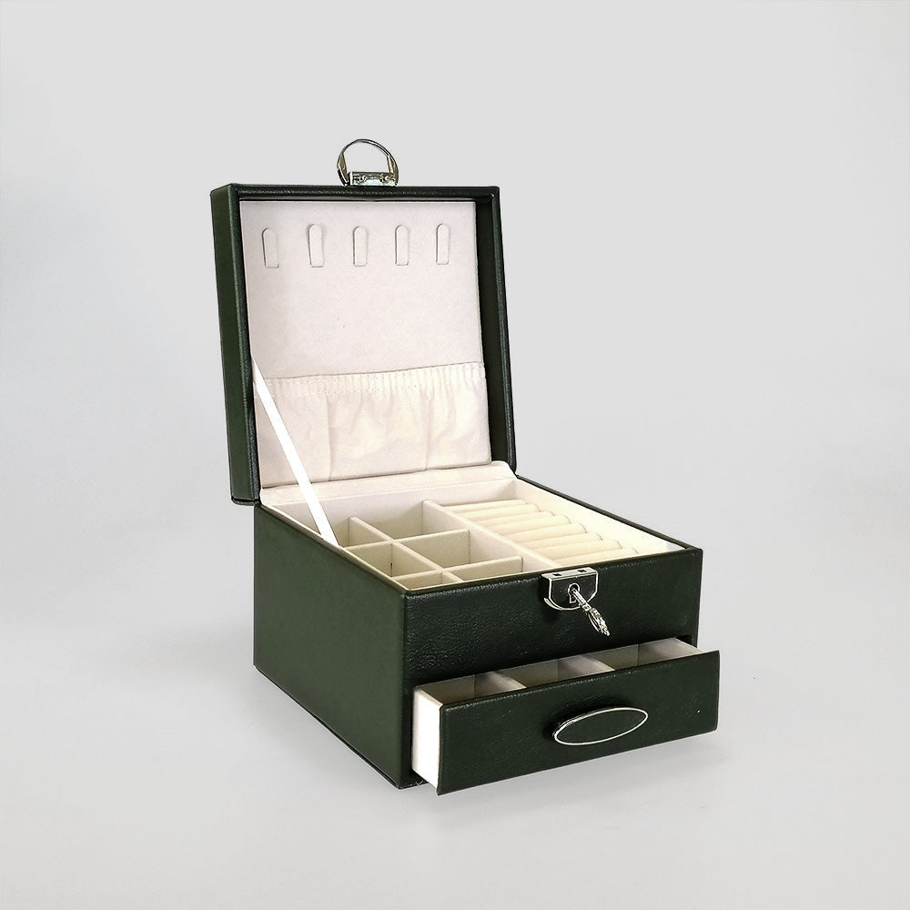 Lockable Jewellery Box With Drawers - Green