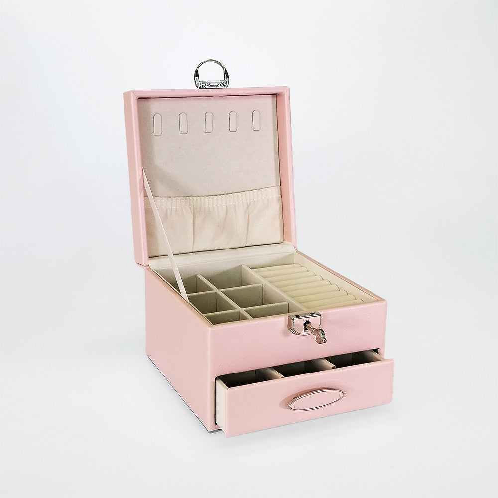 Lockable Jewellery Box With Drawers - Pink