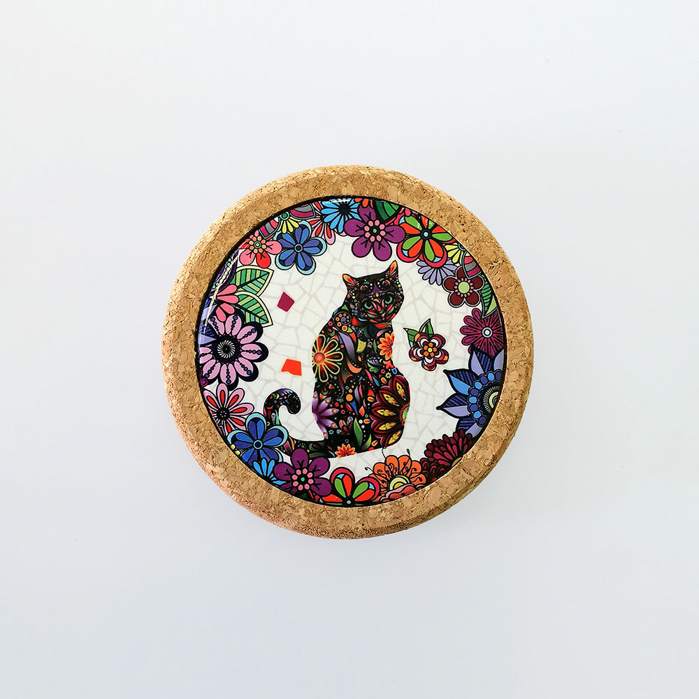 Abstract 'Cat Looking In Corner' Cork Coaster