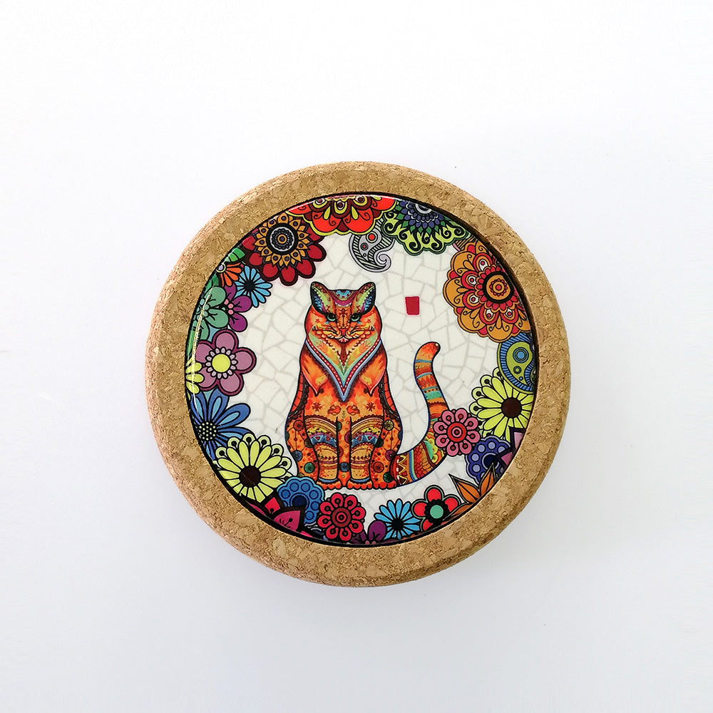 Abstract 'Orange Cat Looking Away' Cork Coaster