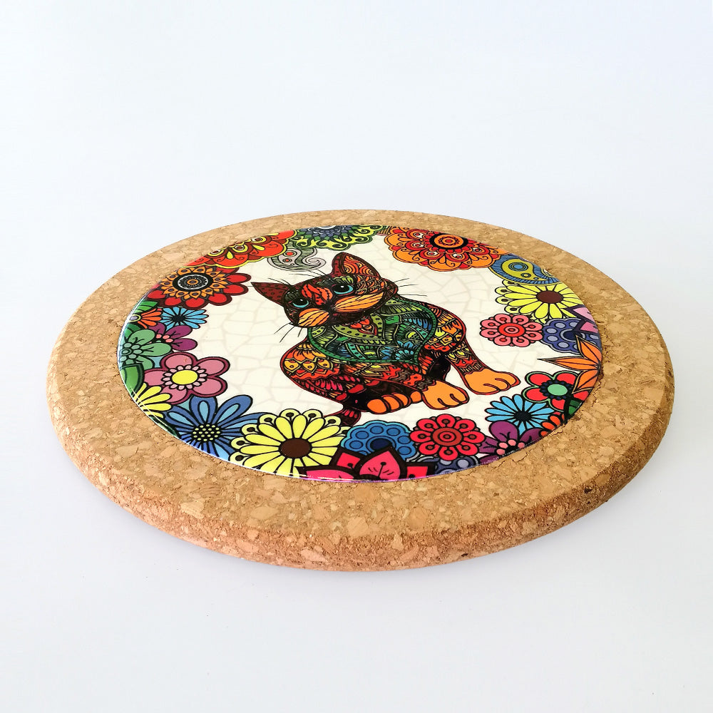 Abstract 'Dark Cat Looking Out' Cork Trivet