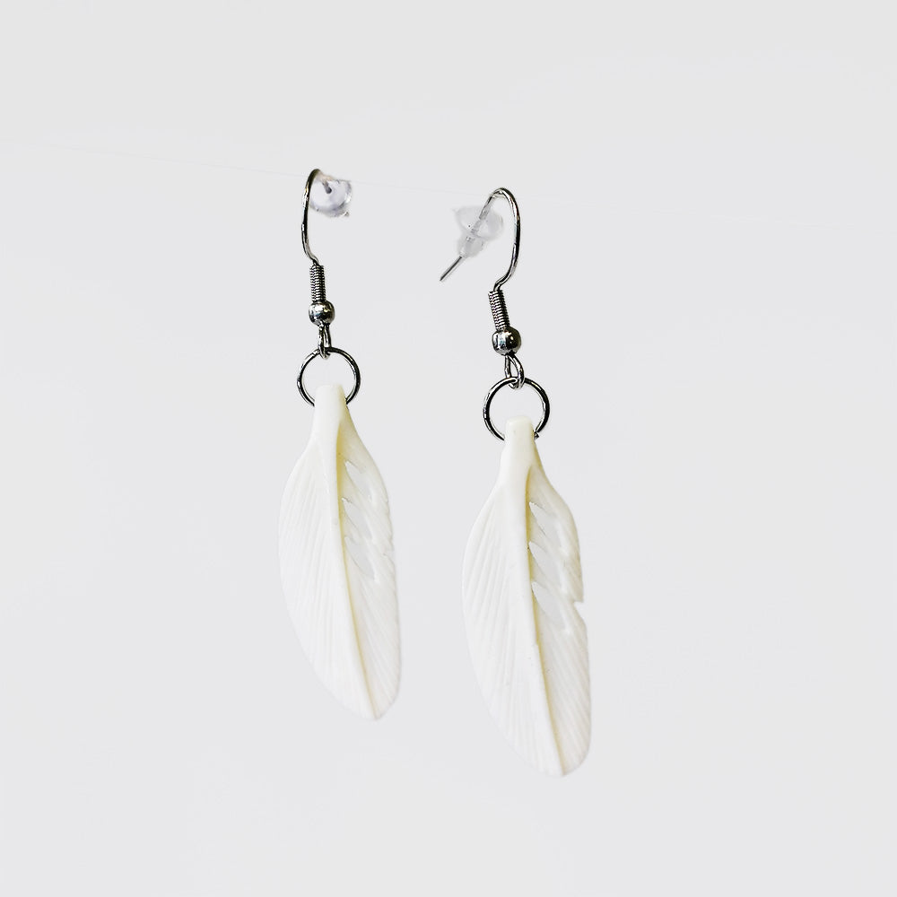 Carved Earrings - Bone Feathers