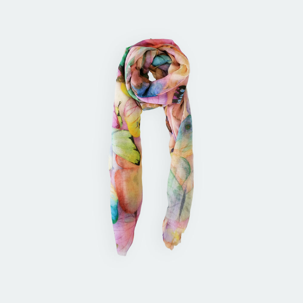 Watercolour Styled Butterfly Scarf - Pink