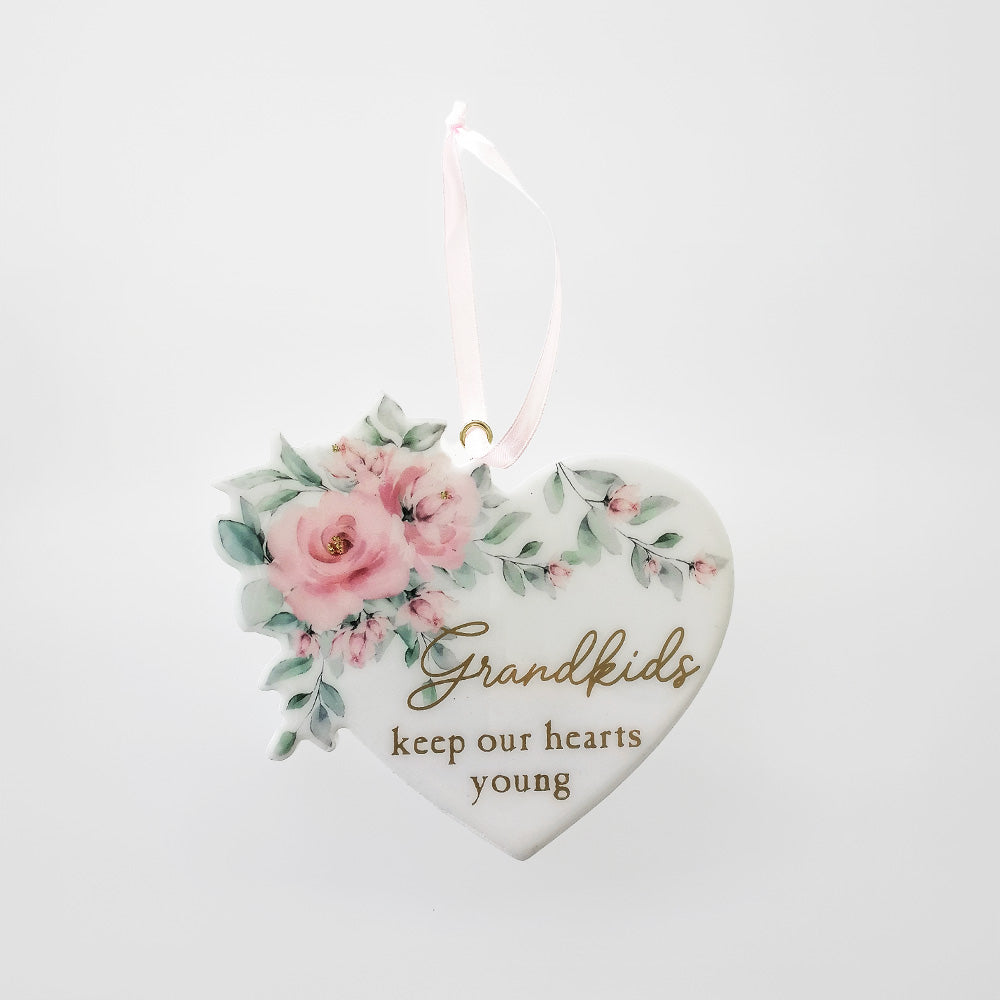 Flower Heart Plaque - 'Grandkids'