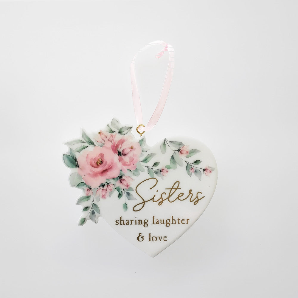 Flower Heart Plaque - 'Sisters'