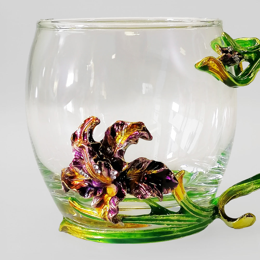 Resin Embossed Teacup - Purple & Green Flower