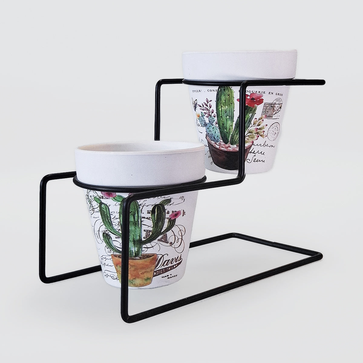 Cactus Print Two-Tier Planter Stand