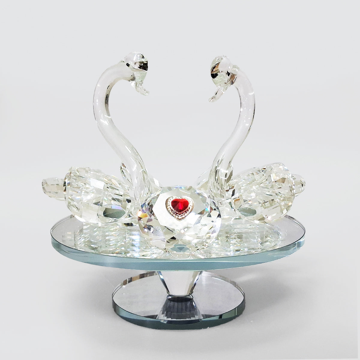 Crystal Glass Large Twin Swans & Diamond Heart
