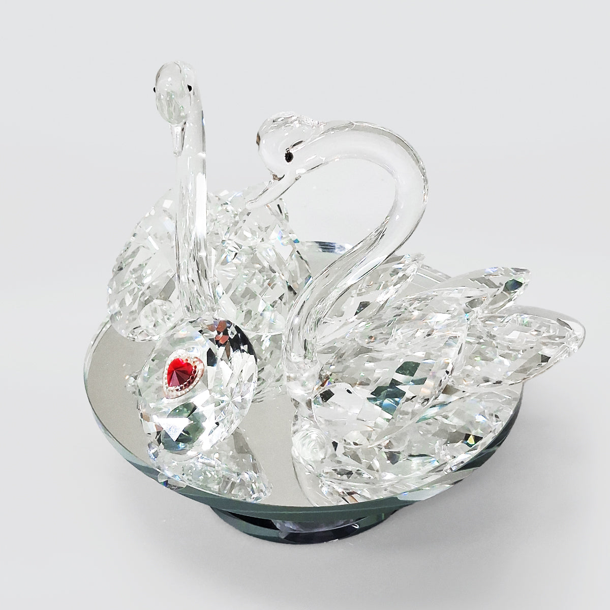 Crystal Glass Large Twin Swans & Diamond Heart