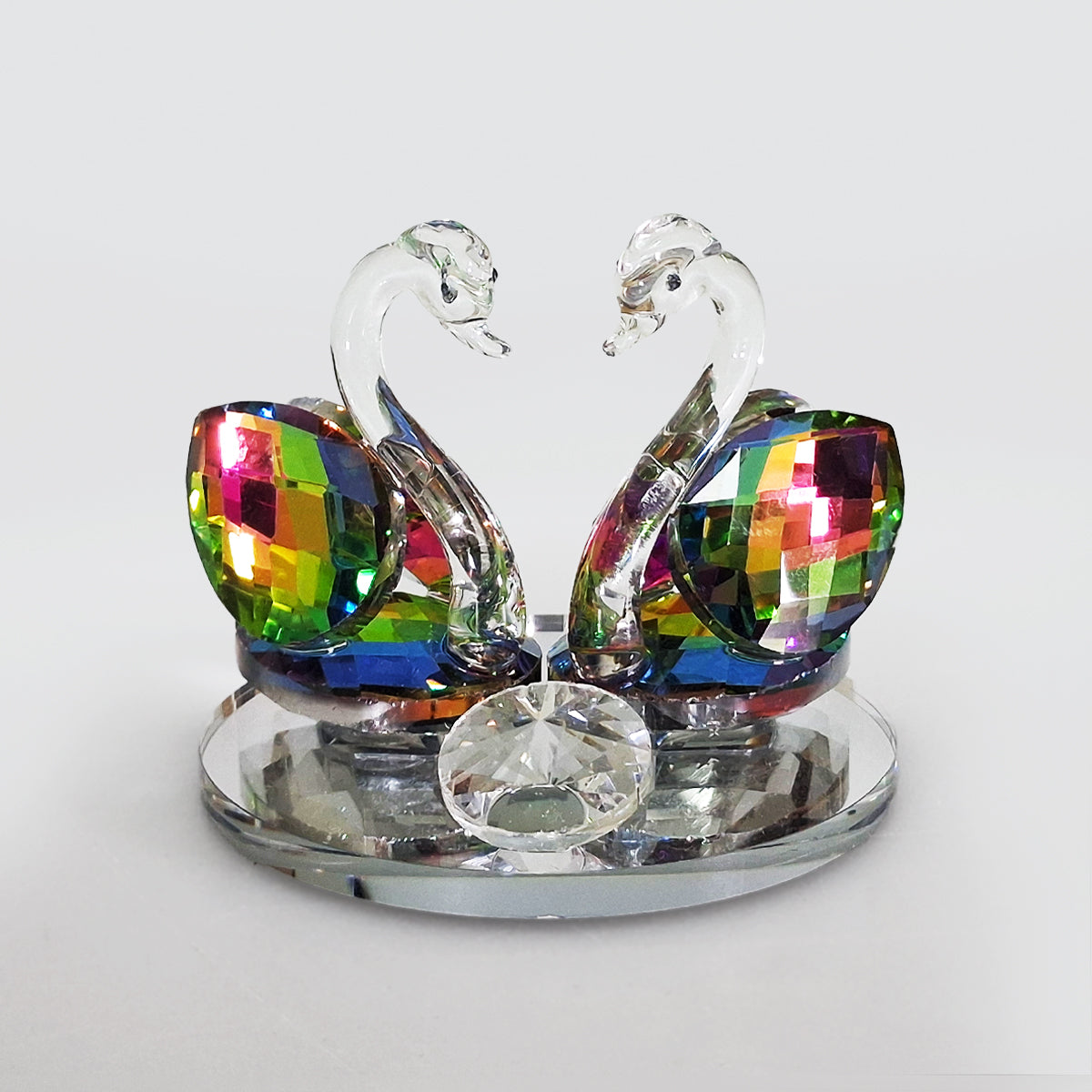 Crystal Glass Iridescent Swans - Small