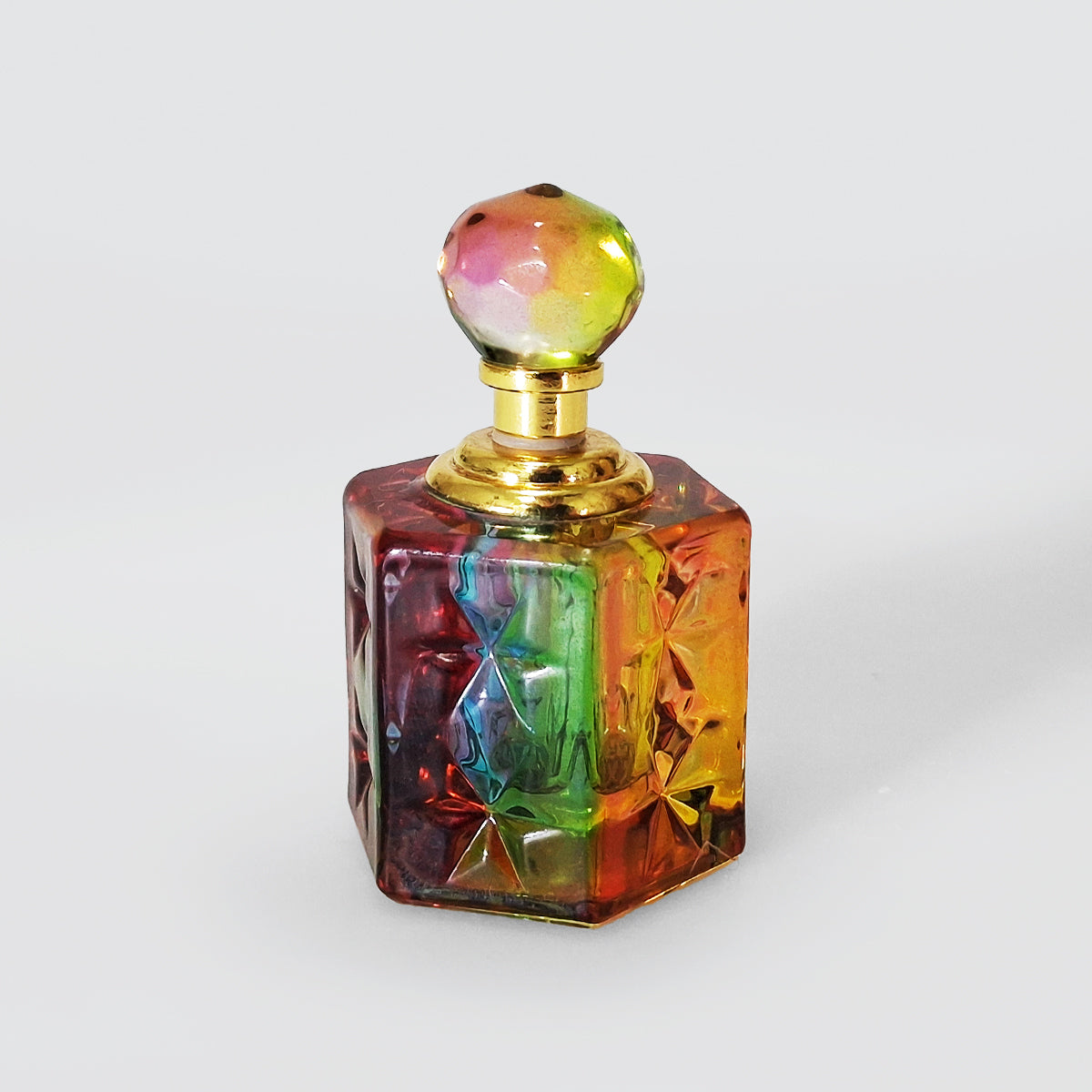 Iridescent Crystal Hex-Shaped Perfume Bottle