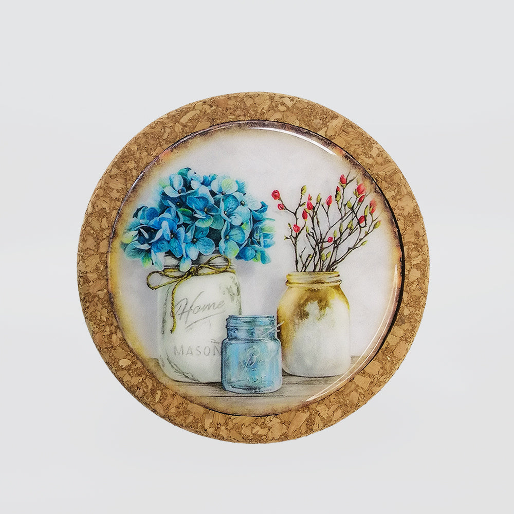 Round Colourful Floral Cork Coasters
