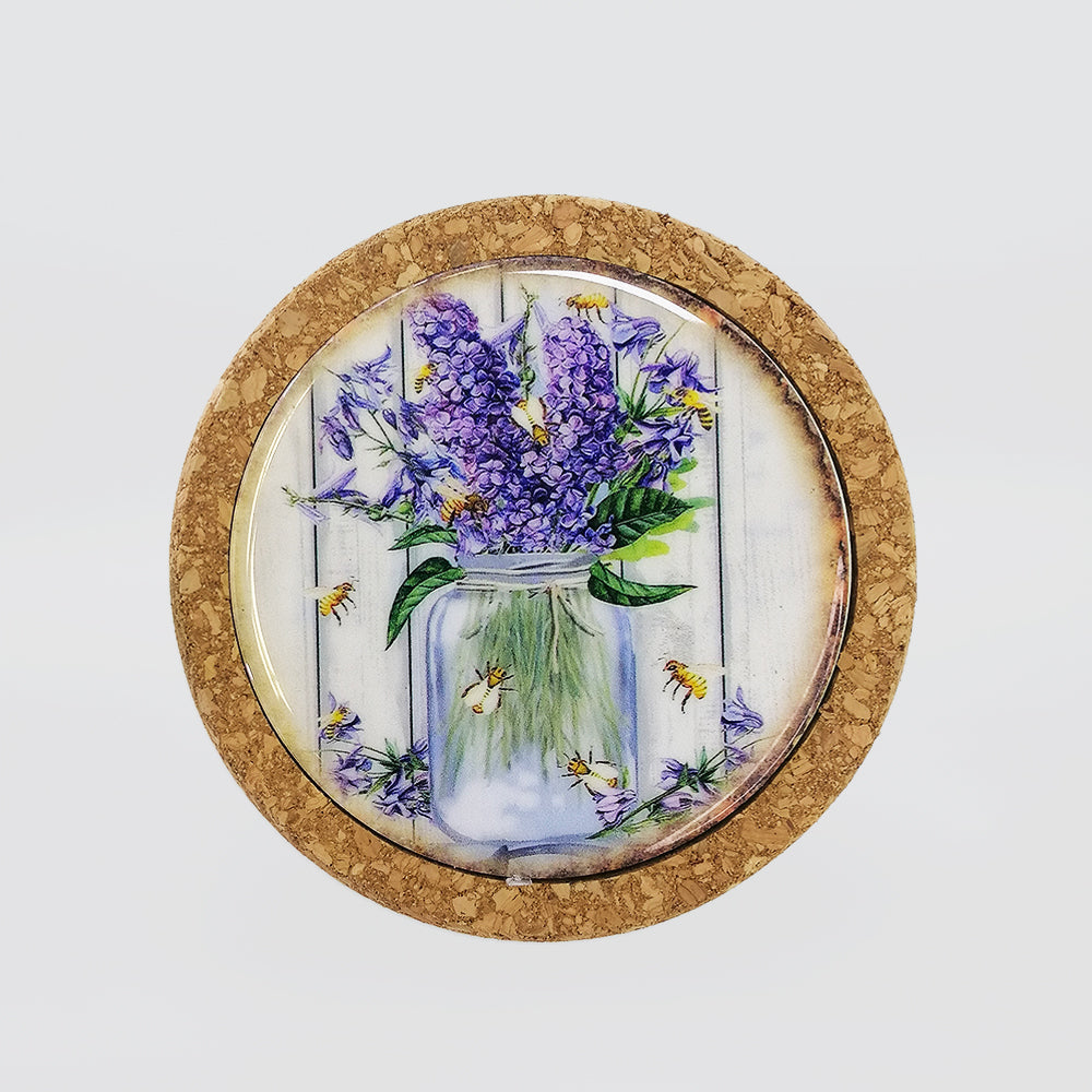 Round Colourful Floral Cork Coasters