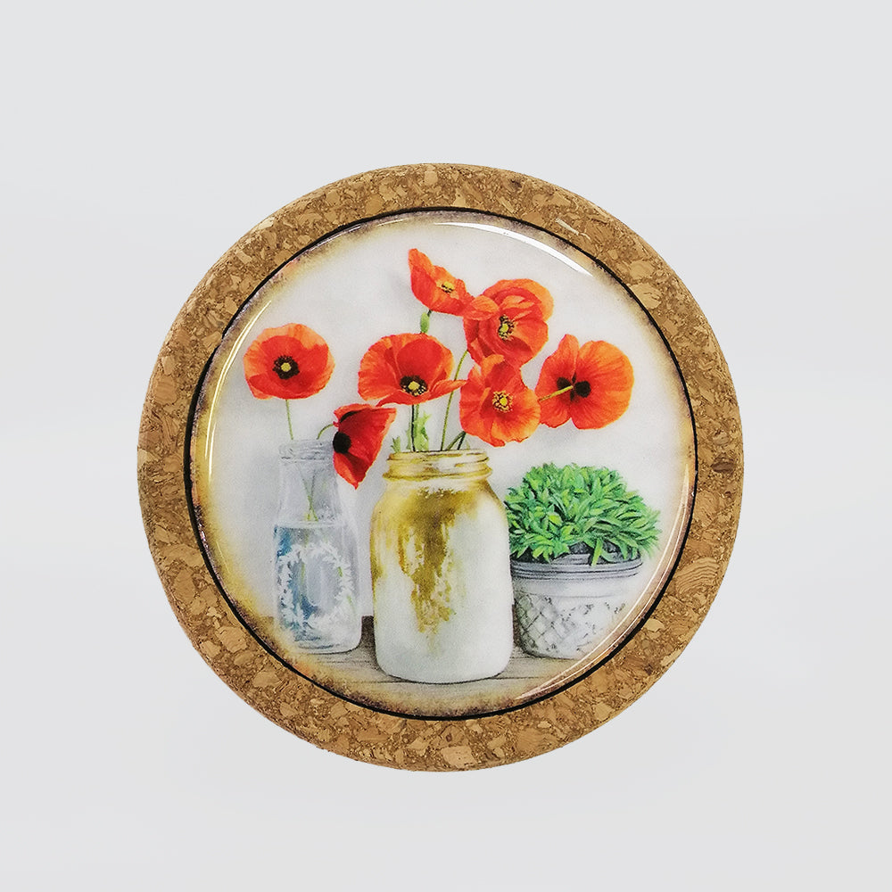 Round Colourful Floral Cork Coasters