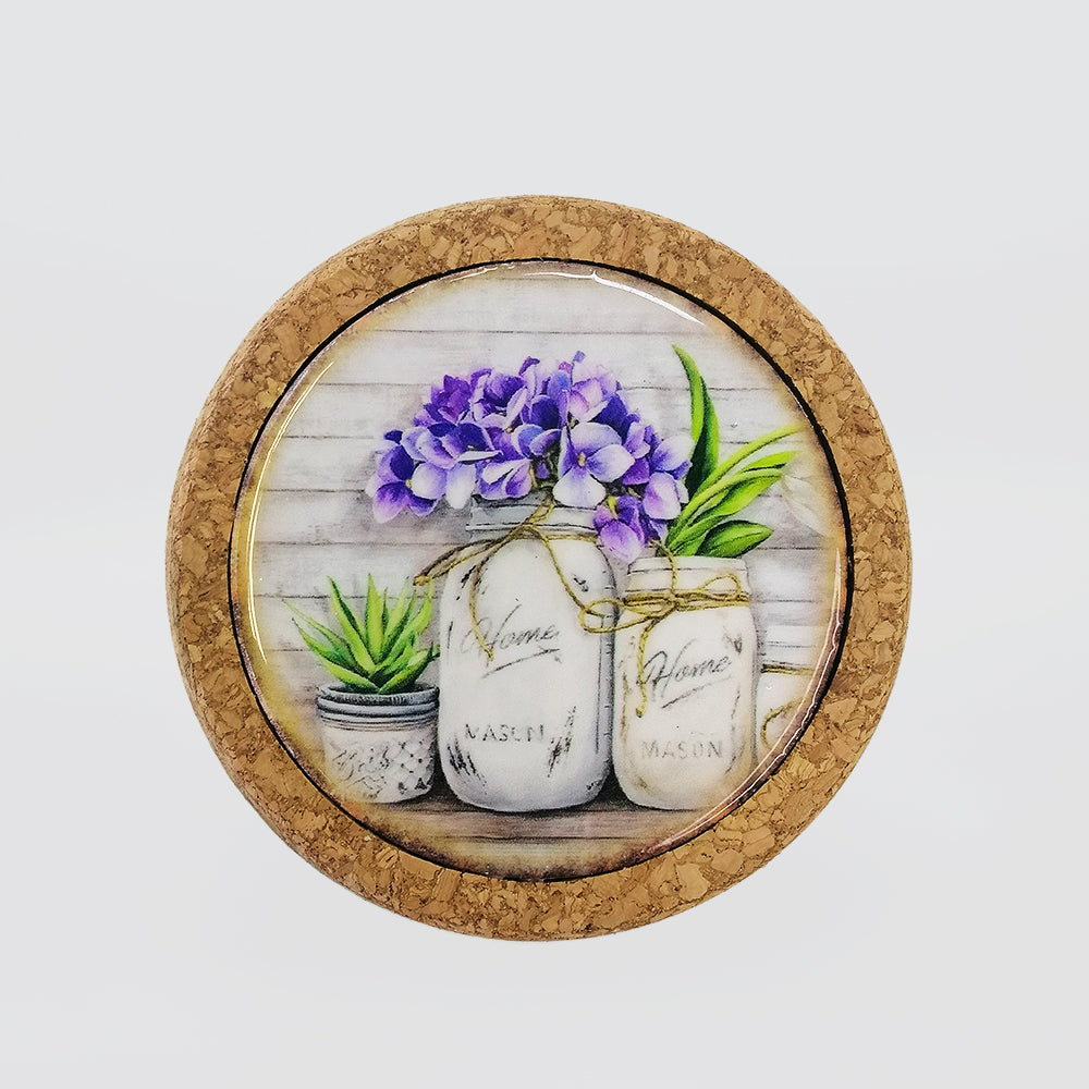 Round Colourful Floral Cork Coasters