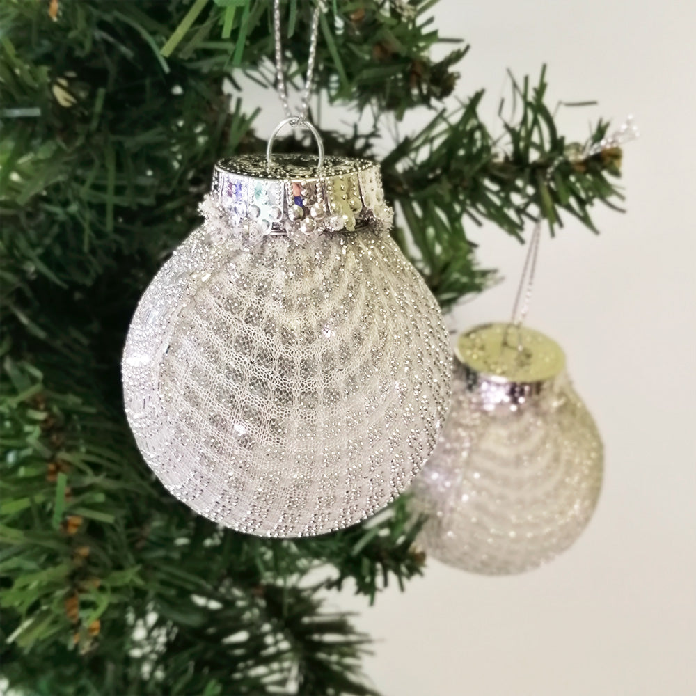 Silver Xmas Baubles - 6pk