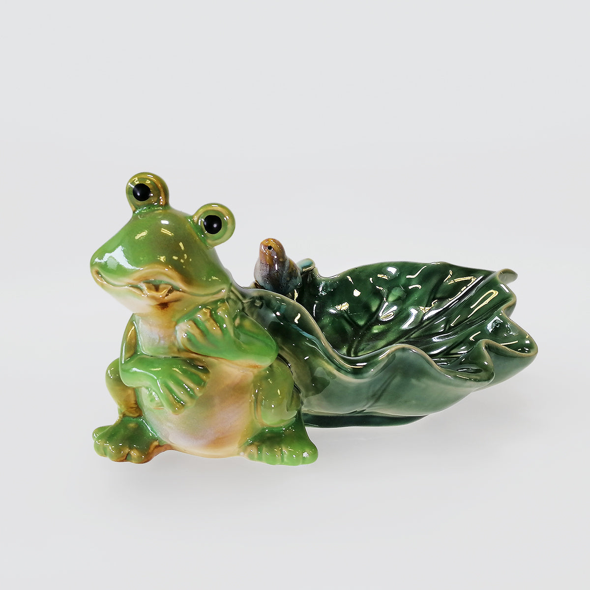 Ceramic Frogs With Leaf Dish & Bird