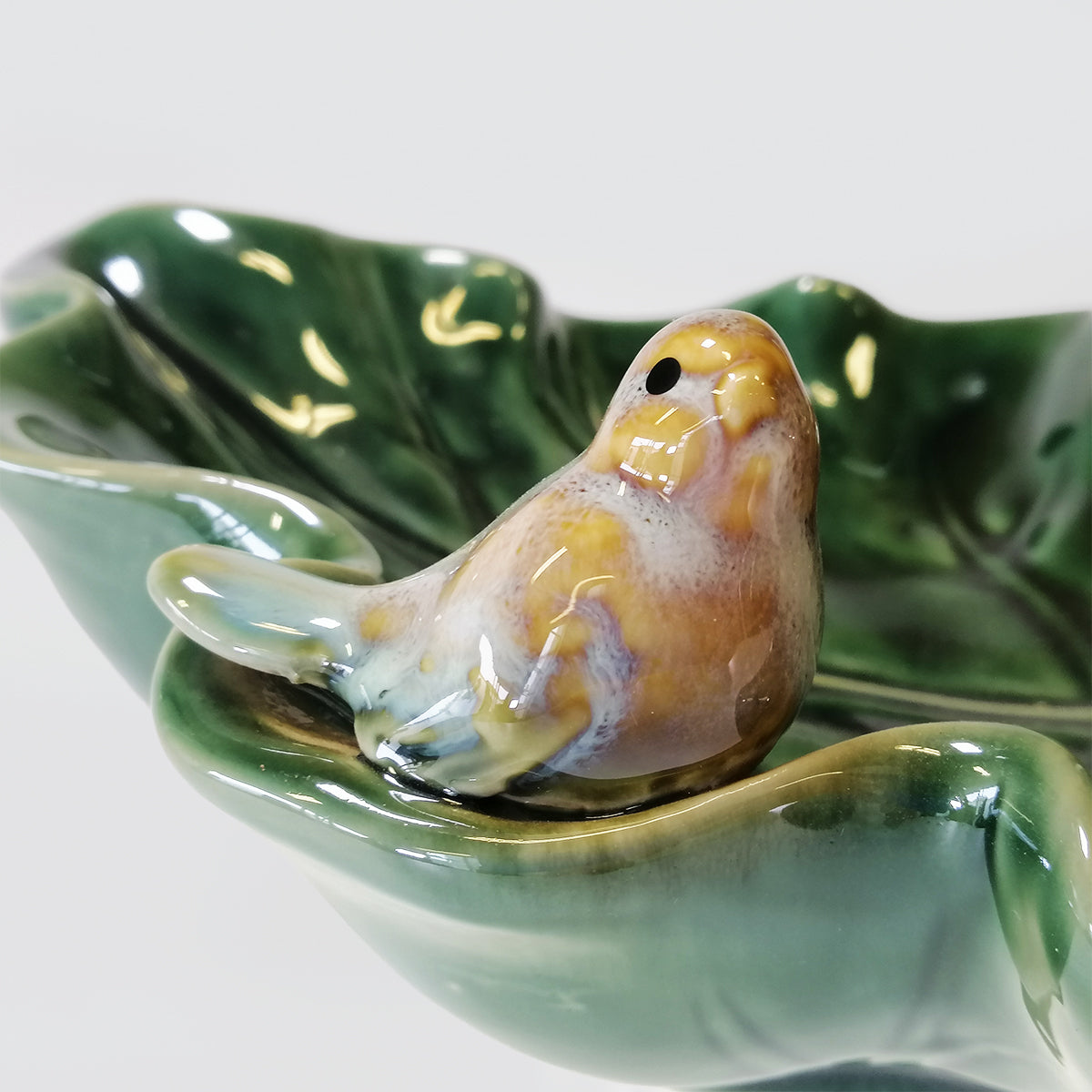 Ceramic Frogs With Leaf Dish & Bird