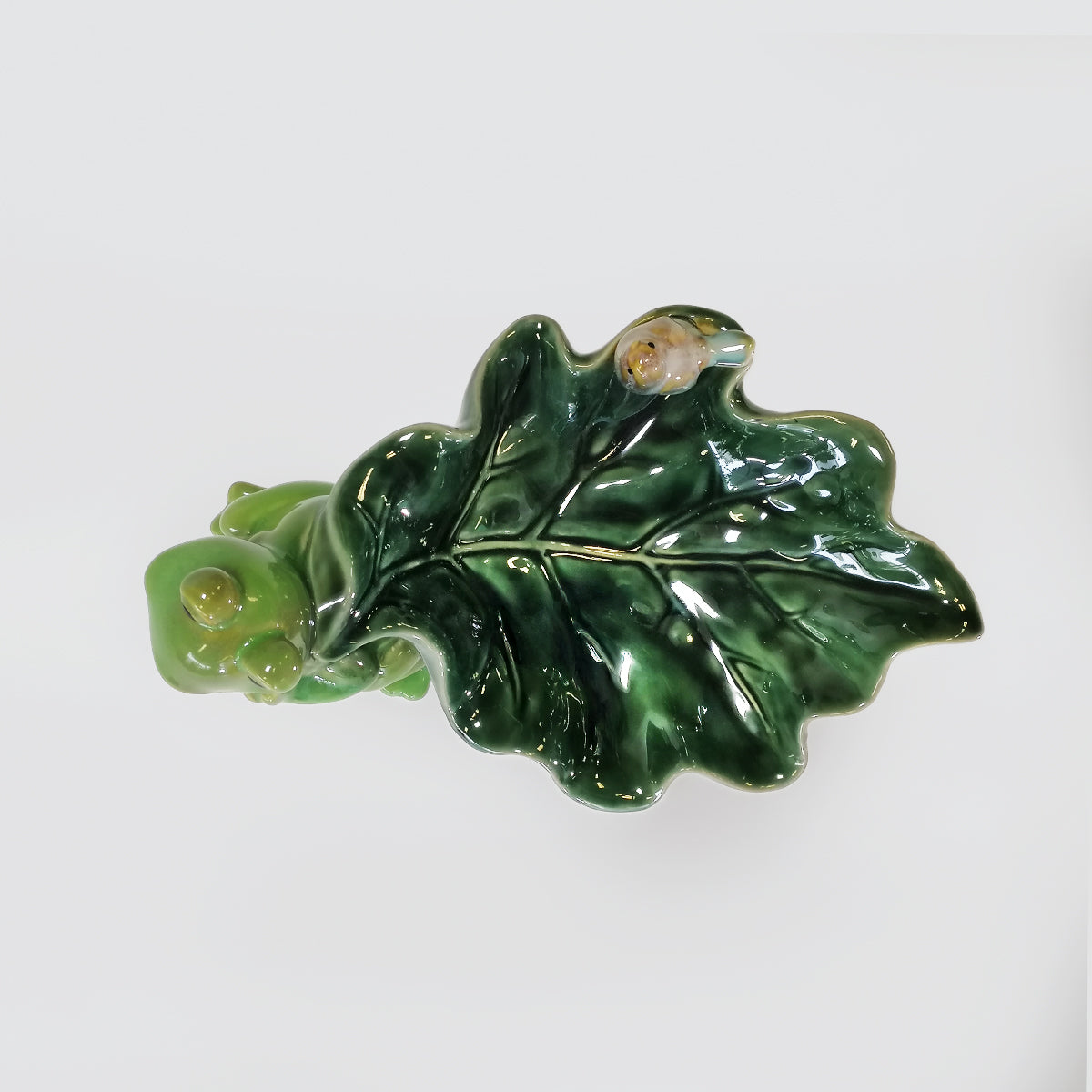 Ceramic Frogs With Leaf Dish & Bird
