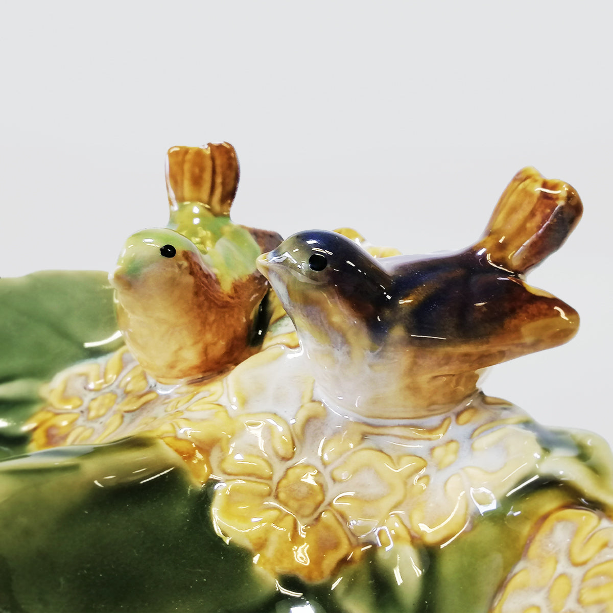 Ceramic Birds With Double Leafed Dish