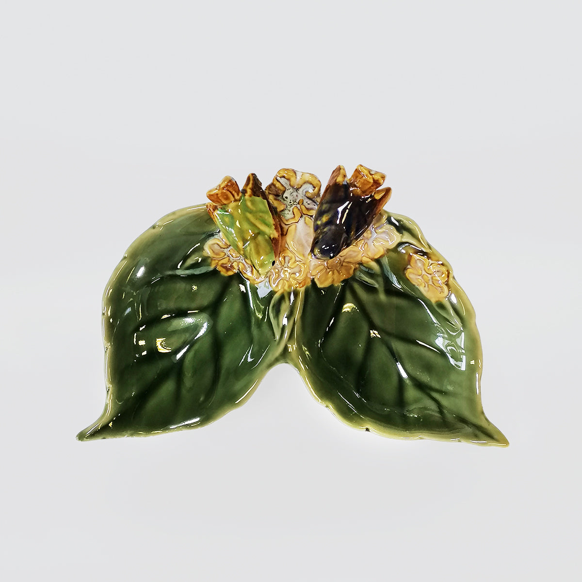Ceramic Birds With Double Leafed Dish