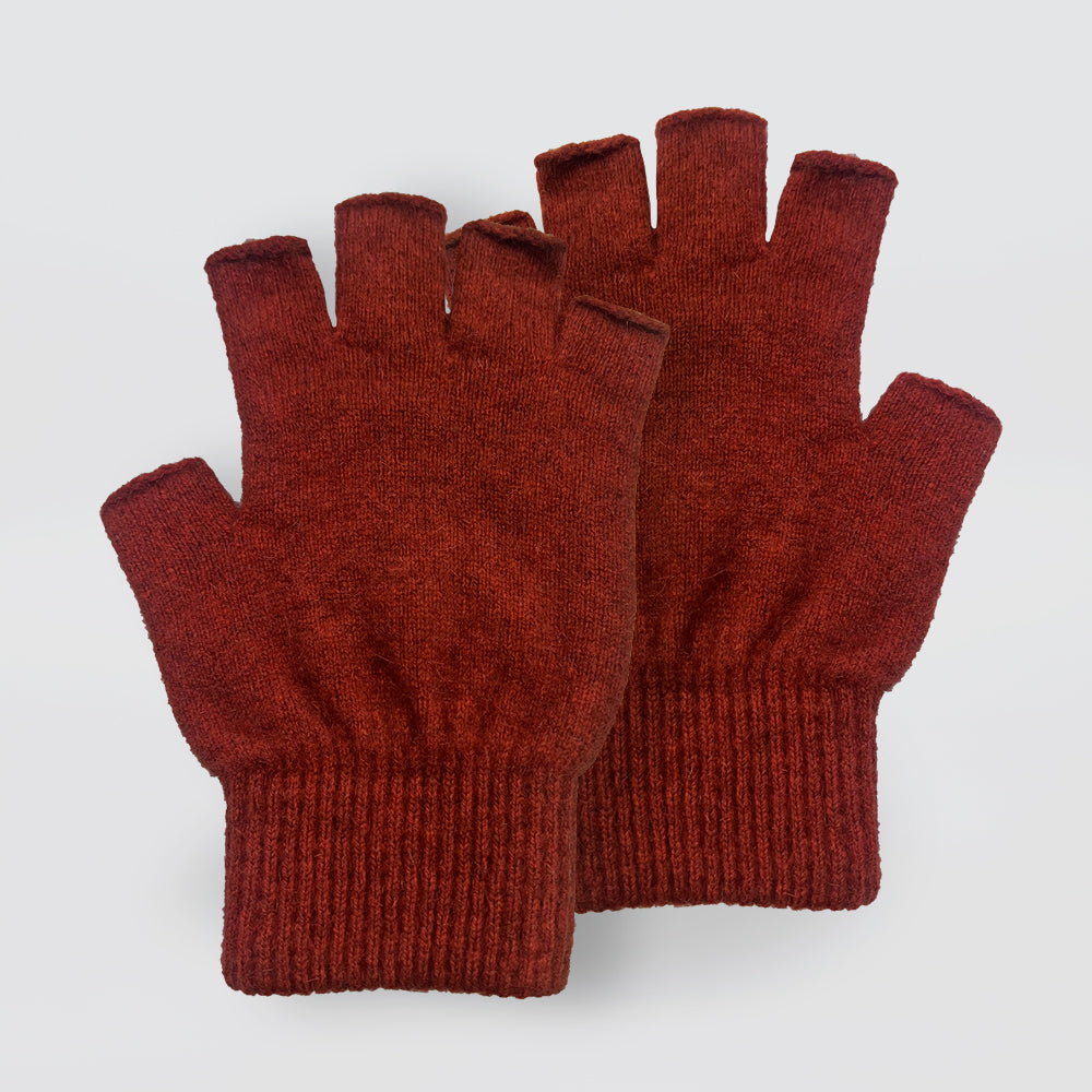 Fingerless Possum Merino Gloves - Rust