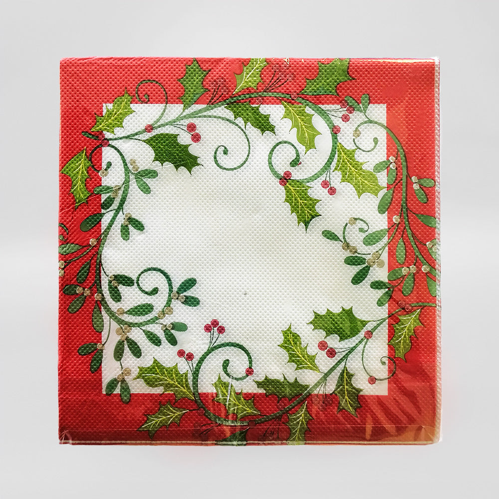 'Red Border & Holly' Xmas Napkins - 20