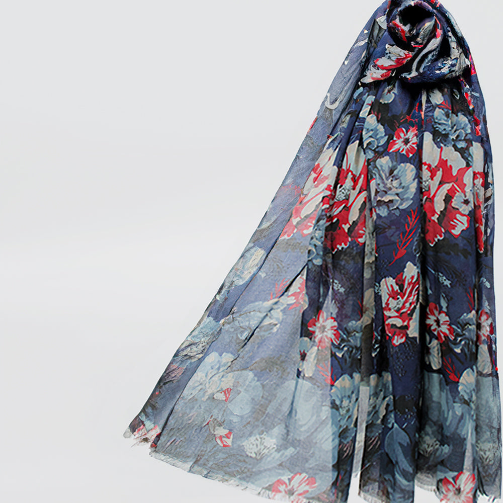 Navy Floral Winter Scarf