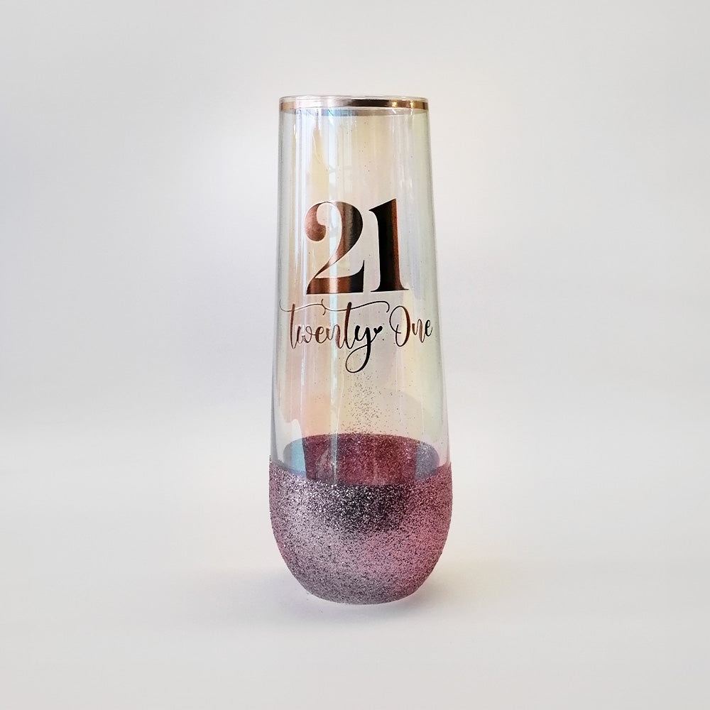 21st Birthday Glitter Champagne Glass