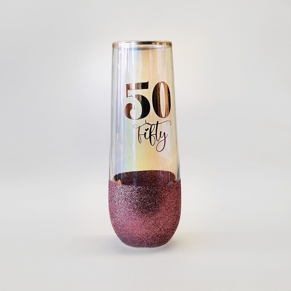 50th Birthday Glitter Champagne Glass