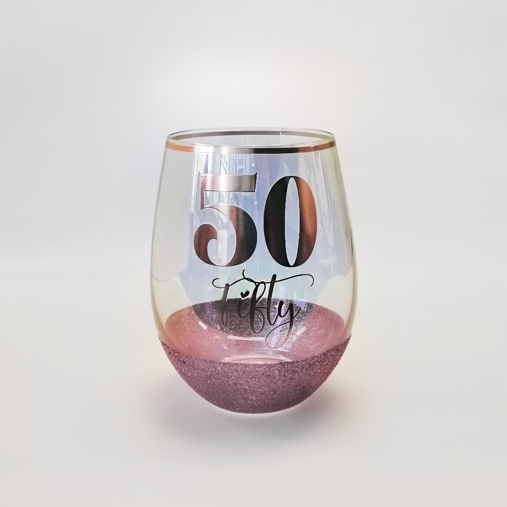 50th  Birthday Glitter Glass