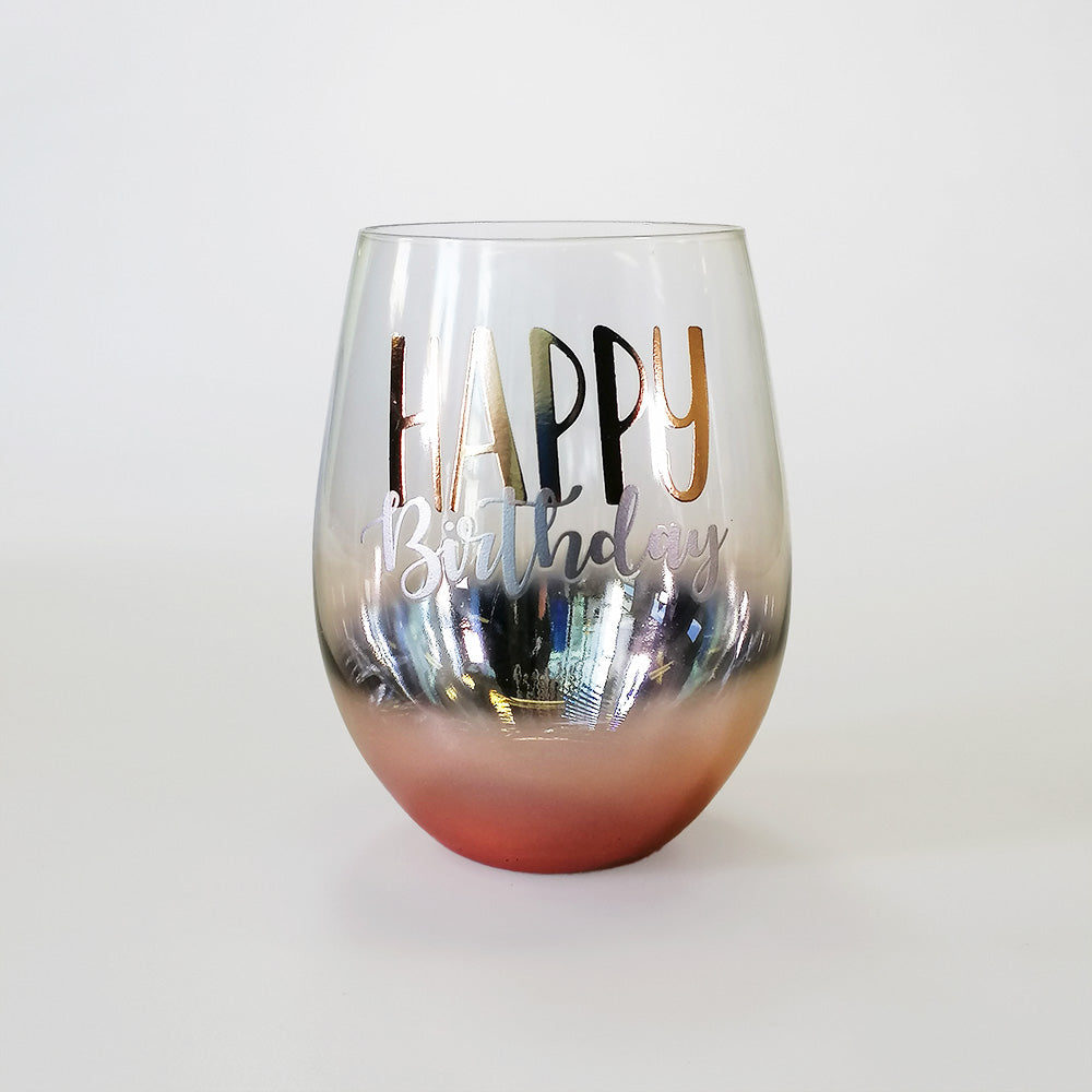 'Happy Birthday' Gold Ombre Stemless Wine Glass