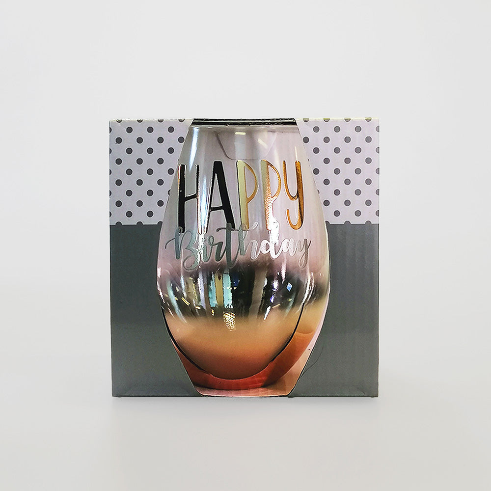 'Happy Birthday' Gold Ombre Stemless Wine Glass