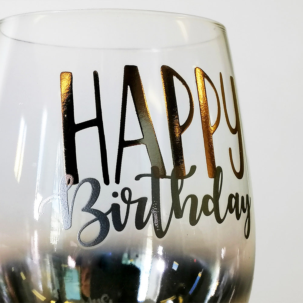 'Happy Birthday' Gold Ombre Stemless Wine Glass