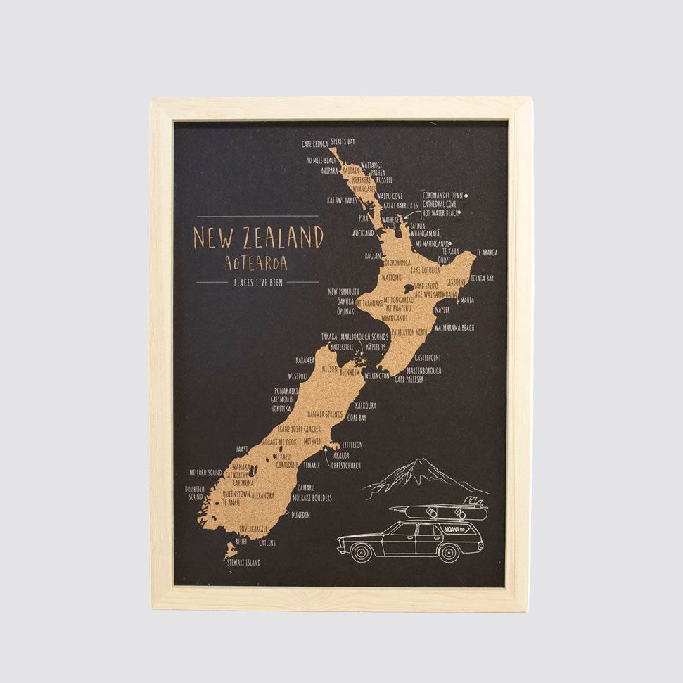NZ Cork Pin Travel Map - A4 & A3