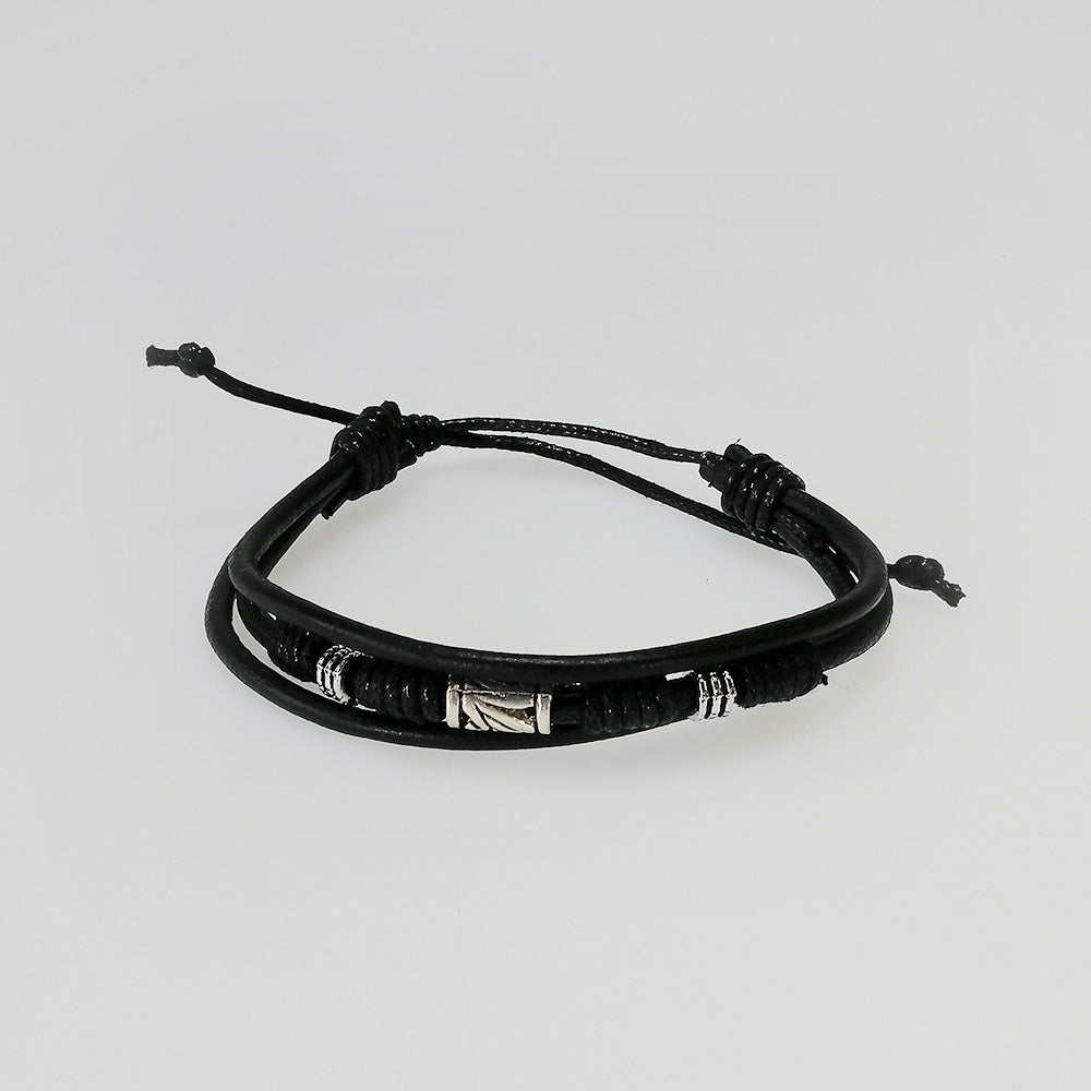 Leather Bracelet - Metal & Black Leather