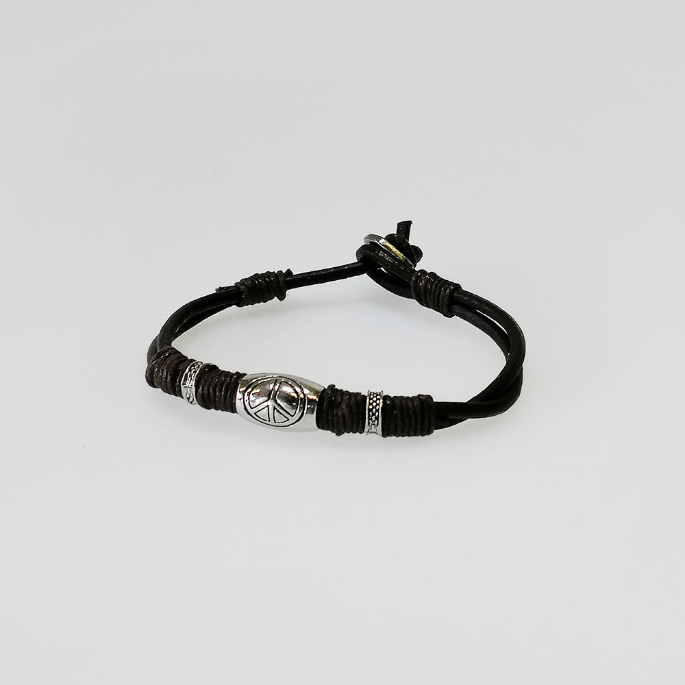 Leather Bracelet - Black & Metal Coil