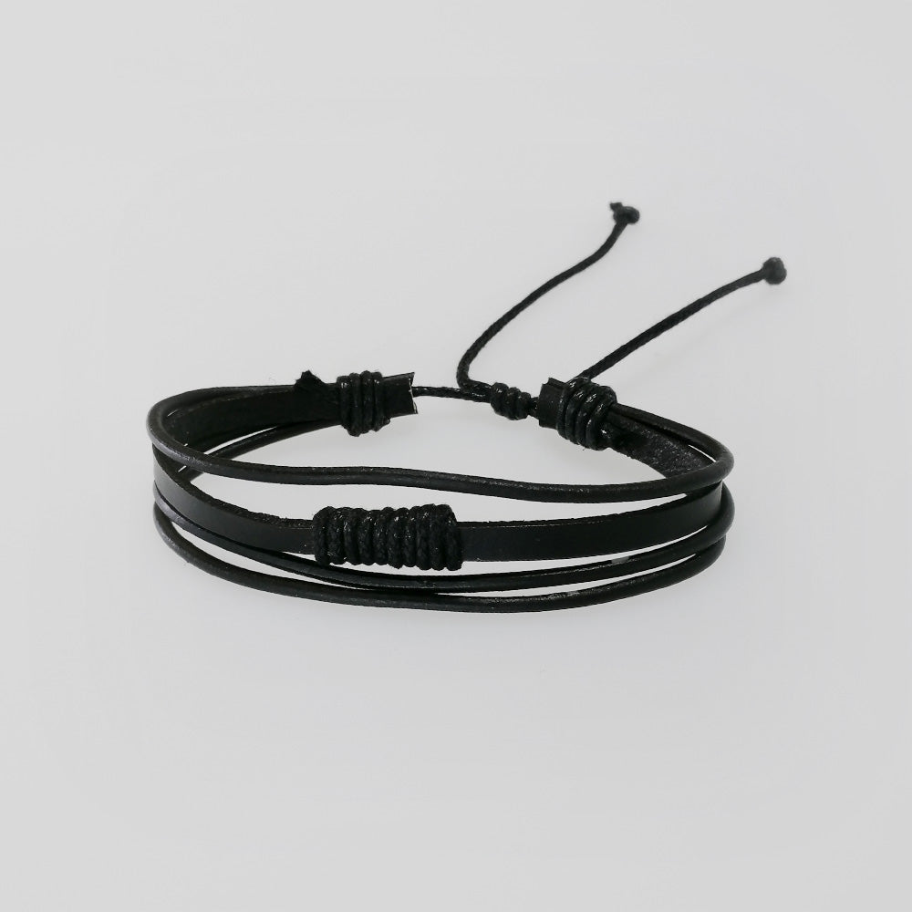 Leather Bracelet - Black Thin & Thick