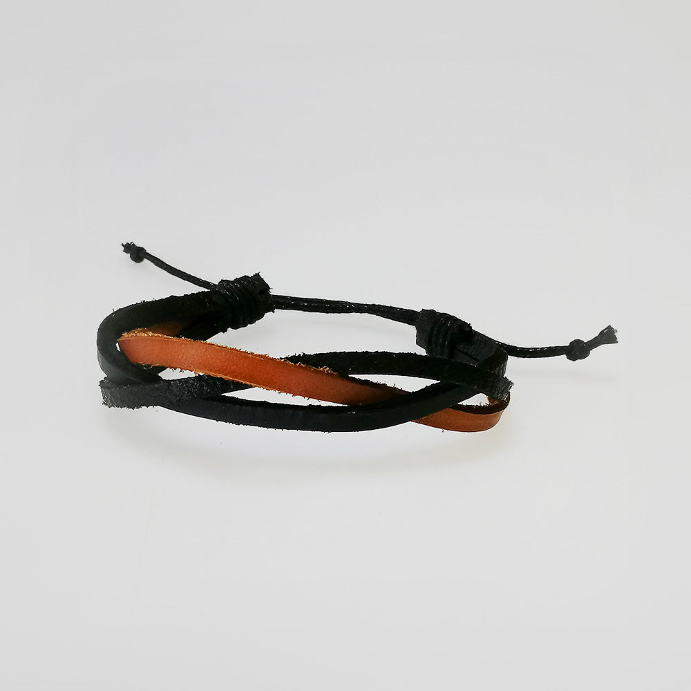 Leather Bracelet - Black & Loose Woven