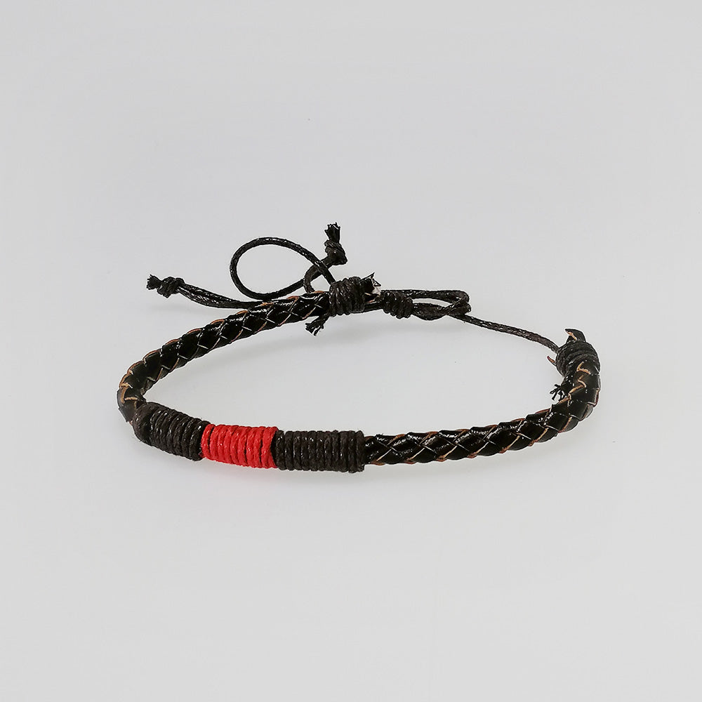 Leather Bracelet - Woven Red Coil