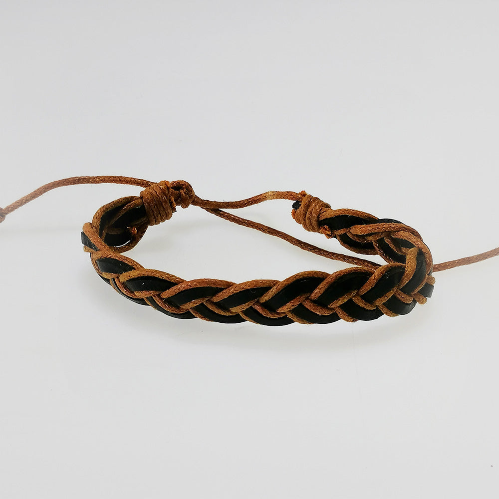 Leather Bracelet - Black & Brown Woven