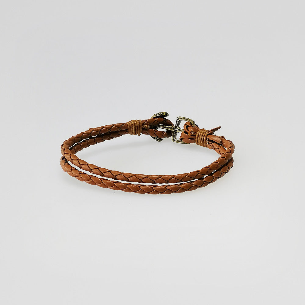 Leather Bracelet - Light Brown Woven w/ Metal