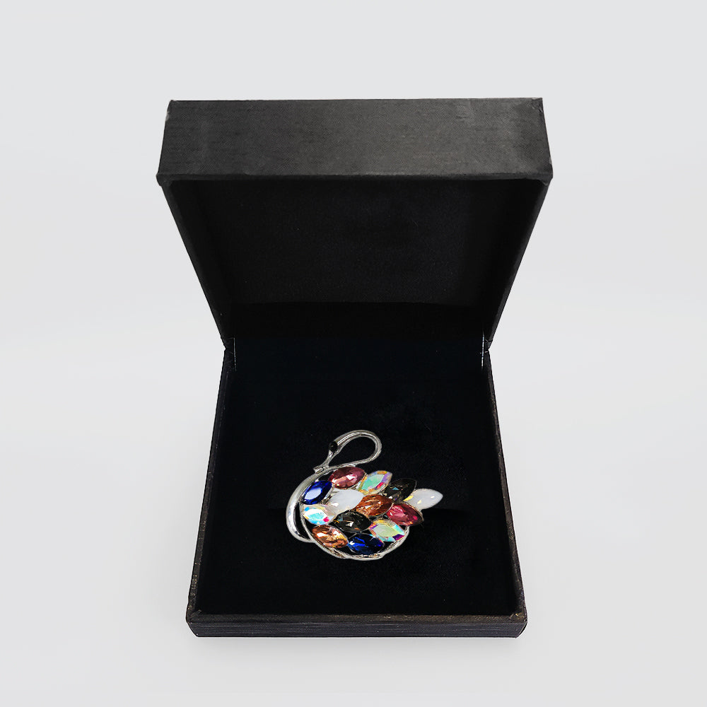 Coloured Diamante 'Crying Swan' Brooch