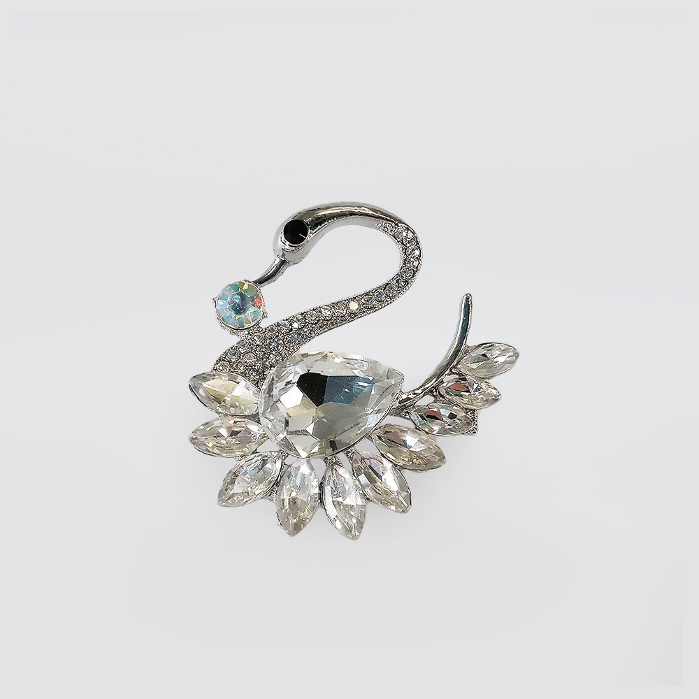 Silver Diamante 'Crying Swan' Brooch